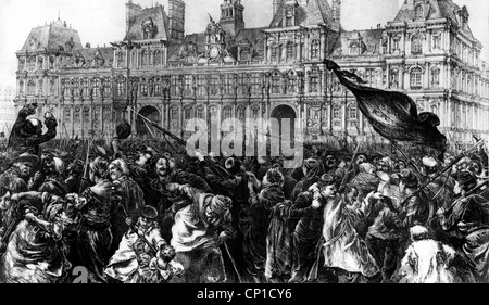 Geografia / viaggio, Francia, rivolta del comune di Parigi 18.3.1871-28.5.1871, folla fuori dall'Hotel de Ville (municipio), incisione contemporanea del legno, diritti aggiuntivi-clearences-non disponibile Foto Stock