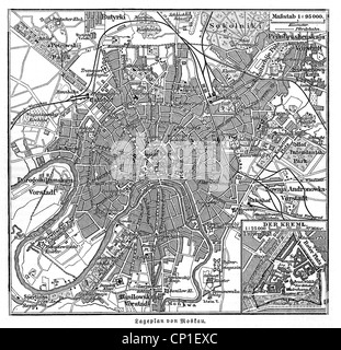 Cartografia, mappa della città, Russia, Mosca, Meyers Konversationslexikon (Enciclopedia di Meyer), 5a edizione, 1897, Additional-Rights-Clearences-Not Available Foto Stock