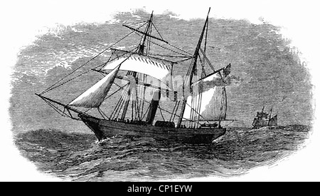 Trasporto / trasporto, navigazione, vaporiera a vite 'Robert F. Stockton', costruito nel 1838/1839 da John Ericson, rinominato in 'New Jersey' 1840, pay off 1871, incisione in legno, 19 ° secolo, diritti aggiuntivi-clearences-non disponibile Foto Stock