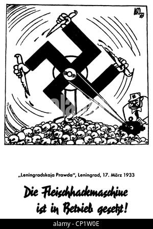 Nazismo / nazionalsocialismo, propaganda, caricatura sovietica: 'La macellatrice è avviata', da 'Leningraadskaja Pravda', Leningrado, 17.3.1933, diritti aggiuntivi-clearences-non disponibile Foto Stock