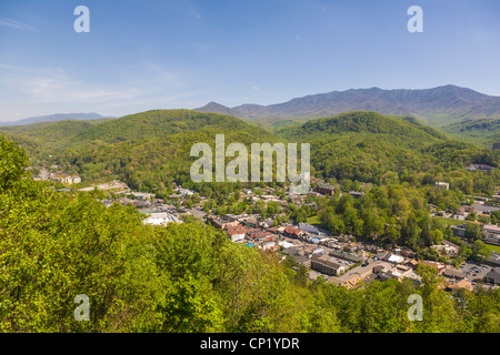 Antenna della città di Gatlinburg nelle Smoky Mountains del Tennessee Foto Stock