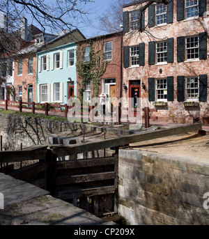 Rowhouses, Chesapeake e Ohio Canal, Georgetown, Washington D.C. Stati Uniti d'America Foto Stock