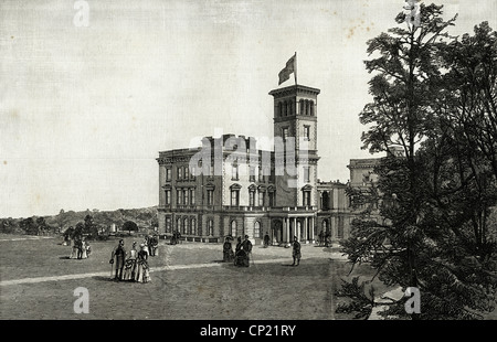 L'entrata frontale di Osborne House Isola di Wight. Incisione Vittoriano datato 13 giugno 1887 Foto Stock