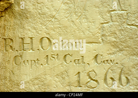 Iscrizione storico in pietra arenaria su Iscrizione Rock, El Morro monumento nazionale, Nuovo Messico Foto Stock