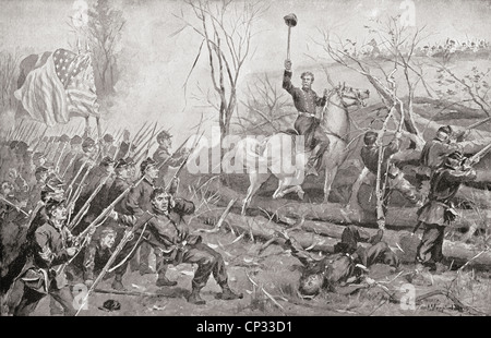 Sovvenzione generale agitando il suo cappello sulla sua spada nella battaglia di Fort Donelson nel 1862. Foto Stock