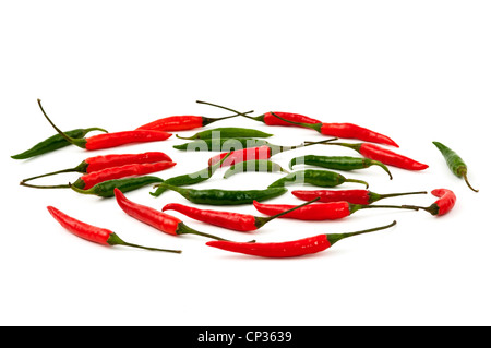 Il Capsicum annuum verde ROSSO PEPERONCINO mescolati Foto Stock