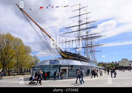 Storia di Cutty Sark Clipper ora museo nave in mostra Come attrazione turistica a bordo dopo il restauro storico città marittima Greenwich Londra, Regno Unito Foto Stock