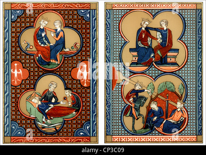 Manoscritto del XIII secolo, Cliges e Fenice e Tristano e Isotta di chrétien de Troyes, intorno al 1140 - 1190, un autore francese Foto Stock
