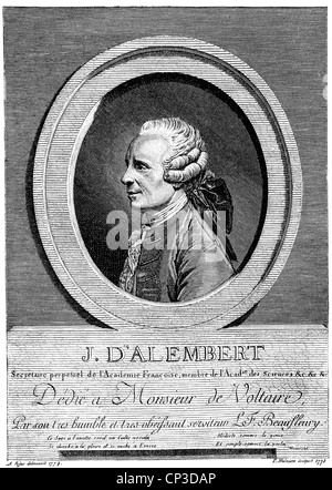 Jean-Baptiste Le Rond noto anche come D'Alembert, 1717 - 1783, un matematico, fisico e filosofo francese di illuminazione Foto Stock