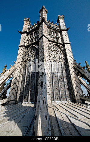 Corona o parte superiore del tiburio ottagonale dal tetto sopra navata della Cattedrale di Ely Cambridgeshire Inghilterra Foto Stock