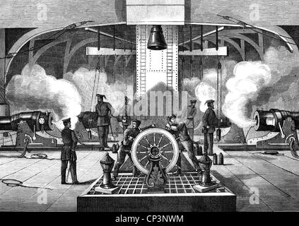 Eventi, guerra franco-prussiana 1870 - 1871, guerra navale, batteria dell'ironglad tedesco 'Koenig Wilhelm', incisione in legno, 1870, diritti aggiuntivi-clearences-non disponibile