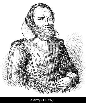 Smith, John, 1580 - 21.6.1631, navigatore e scrittore inglese, ritratto, incisione in legno, 19th secolo, Foto Stock