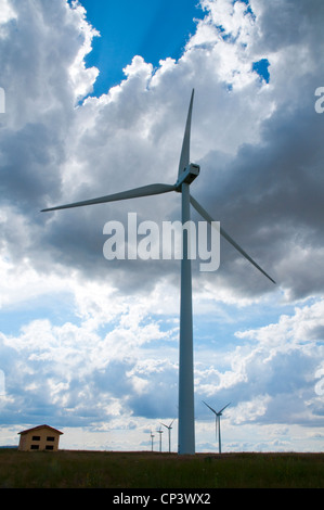 Wind Farm. La Sierra de Pela, provincia di Guadalajara, Castilla La Mancha, in Spagna. Foto Stock