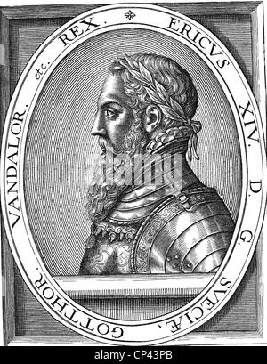 Eric XIV, 13.12.1533 - 26.2.1577, Re di Svezia 29.9.1560 - 29.9.1568, ritratto, incisione su rame, XVI secolo, artista del diritto d'autore non deve essere cancellata Foto Stock