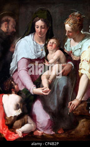 Madonna e Bambino adorato da San Giovanni Battista San Francesco di Assisi Santa Caterina Pietro Candida 1548 -1628 Peter De Witt olandese Foto Stock