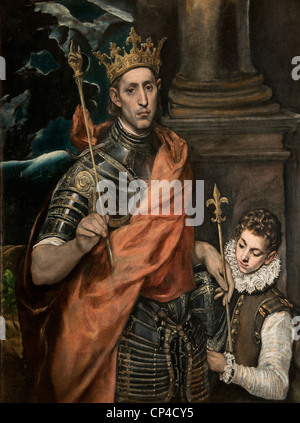 Saint Louis Re di Francia e una pagina1585 da Domenikos Theotokopoulos o EL GRECO 1541 - 1614 SPAGNOLO GRECO Foto Stock