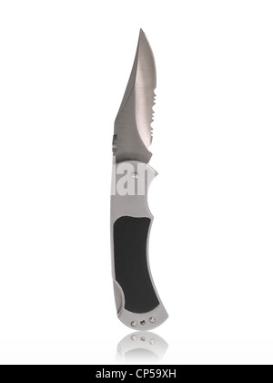 Un coltello da caccia isolati contro uno sfondo bianco Foto Stock