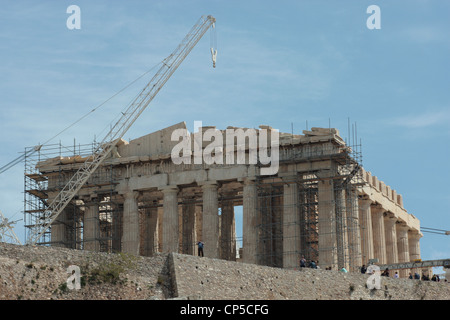 Lavori di restauro sul Partenone all Acropoli di Atene Foto Stock