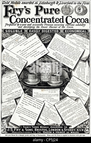 Vittoriana originale pubblicità pubblicità FRY'S puro cacao concentrato da royal nomina la Regina Vittoria e il Principe di Galles. In data 13 giugno 1887. Foto Stock