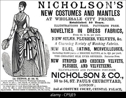 Vittoriana originale pubblicità pubblicità moda da NICHOLSON & CO. In data 13 giugno 1887. Foto Stock