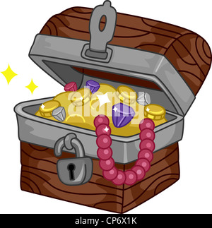 Illustrazione di uno scrigno pieno di Goodies Foto Stock
