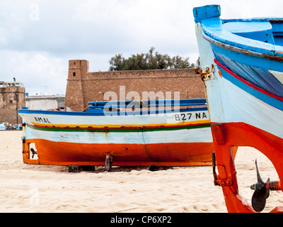 Barche sulla spiaggia di Hammamet,Tunisia Foto Stock