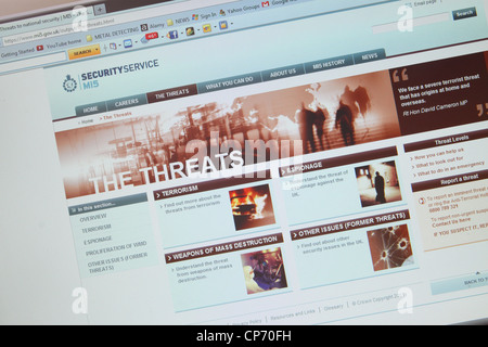MI5 sito www UK minaccia informazioni pagina web Foto Stock