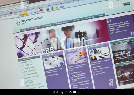 MI5 Sicurezza sul sito web del servizio di spionaggio pagina carriere Foto Stock