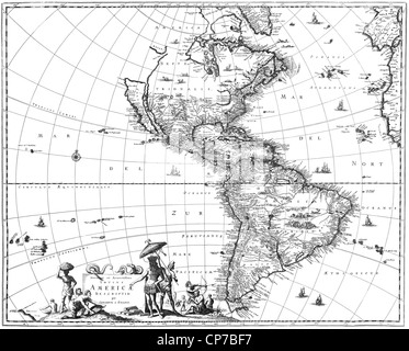 Mappa di America del Nord e America del Sud che mostra la California come un'isola. Foto Stock