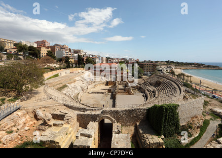 Resti dell'Anfiteatro romano di Tarragona, Spagna Foto Stock