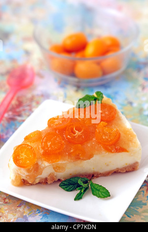 Iced crostata con yogurt e kumquat. Ricetta disponibile. Foto Stock