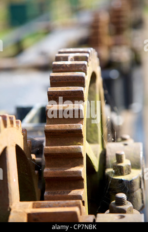 Pyrford Lock e la navigazione Wey pignone e cremagliera dentata chiusa a Walsham Weir Foto Stock