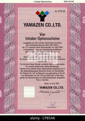 Historic Stock certificato, certificato di titoli al portatore, warrant, ingegneria meccanica, Historisches Wertpapier, japanischer Foto Stock
