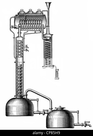 Apparecchio per distillazione da Cellier Blumenthal, secolo XIX, Historische, zeichnerische Darstellung, Apparat zur distillazione Foto Stock