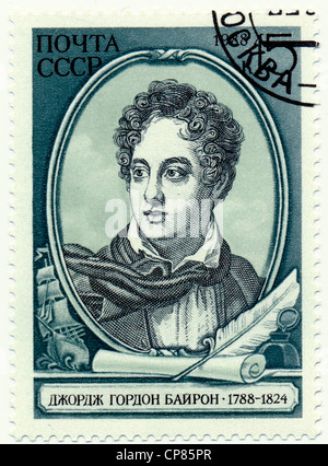 Centro storico di francobolli dell'URSS, Historische Briefmarke, der englische Dichter Lord George Gordon Byron, 1988, UDSSR Foto Stock