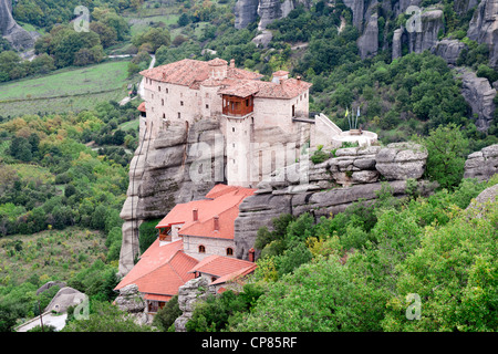 Monastero Roussanou, regione di Meteora, pianura della Tessaglia, Grecia Foto Stock