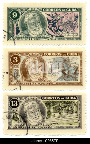 Centro storico di francobolli da Cuba, Historische Briefmarken, Ernest Hemingway, 1963, Kuba, Karibik Foto Stock