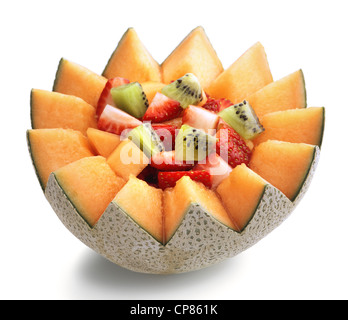 Insalata di frutta fresca nella ciotola e melone Foto Stock
