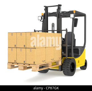 Carrello elevatore con un Pallet e casse. Magazzino e logistica serie. Foto Stock