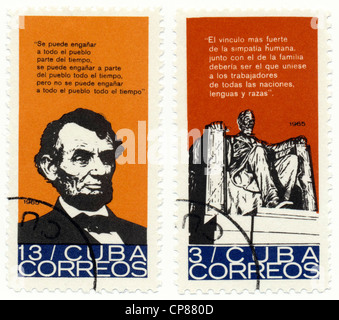 Centro storico di francobolli da Cuba, Historische Briefmarken, Andenken an den amerikanischen Präsidenten Abraham Lincoln, 1965, Ku Foto Stock