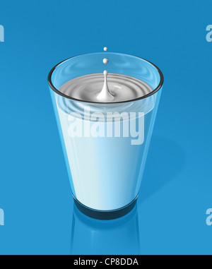Goccia di latte schizzi e rendendo ripple in un bicchiere. 3D illustrazione Foto Stock