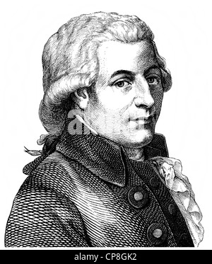 Wolfgang Amadeus Mozart, 1756 - 1791, un compositore della prima scuola viennese, Historische Zeichnung aus dem 19. Jahrhundert, Po Foto Stock