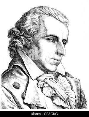 Johann Christoph Friedrich von Schiller, 1759-1805, un poeta tedesco, filosofo e storico, Historische Zeichnung aus dem 19. Foto Stock