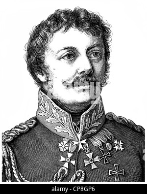 Il barone Ludwig Adolf Wilhelm von Luetzow, 1782 - 1834, prussiano maggiore generale, Historische Zeichnung aus dem 19. Jahrhundert, Po Foto Stock