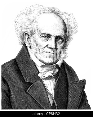 Arthur Schopenhauer, 1788 - 1860, un filosofo tedesco, autore e docente universitario, Historische Zeichnung aus dem 19. Jahrhu Foto Stock