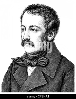 Nikolaus Lenau o Nikolaus Franz Niembsch Edler von Strehlenau, 1802 - 1850, un scrittore austriaco dell'epoca Biedermeier, Historis Foto Stock
