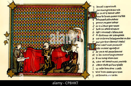 Manoscritto risalente al XIII secolo, Adenet le Roi, la regina di Francia, Mahaut de Artois e Bianca di Castiglia, Historisch Foto Stock