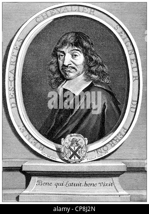 René Descartes o Renatus Cartesius, 1596 - 1650, un filosofo francese, matematico e scienziato, Historische Zeichnung aus d Foto Stock