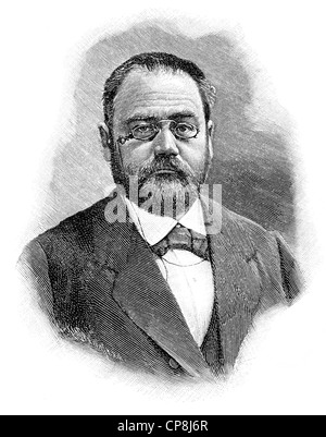 Émile François Zola, 1840 - 1902, uno scrittore francese e giornalista, Historische Druck aus dem 19. Jahrhundert, Ritratto von Émile Foto Stock