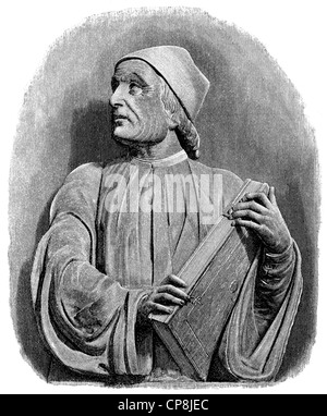 Marsilio Ficino, 1433 - 1499, un umanista italiano e filosofo, Historische Zeichnung aus dem 19. Jahrhundert, Portait von ma Foto Stock